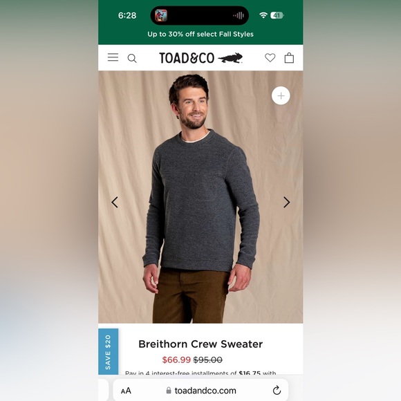 Toad&Co men’s XXL Breithorn Crew sweater- NWOT - Picture 9 of 9